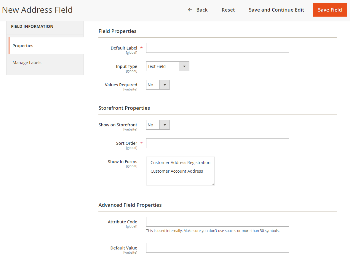 magento 2 address fields